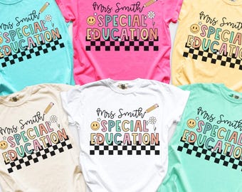 Custom SPED Teacher Shirt, Comfort Colors Special Education TShirt, Retro Checkered Sped Team Tees, Back to School Shirts, Matching Crew