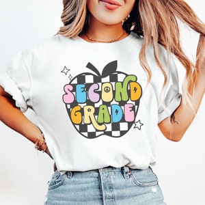 Comfort Colors® Retro Second Grade Teacher Shirt, 2nd Grade Teacher Tee, First Day of School Matching TShirt, Teacher Team, Trendy Checkered