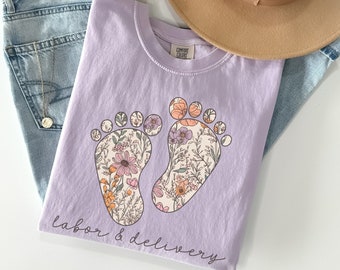 Comfort Colors® Labor and Delivery Nurse Shirt, Wildflowers L&D Nurse Tshirt, Floral Nursing Tee, Baby Nurse, Delivery Nurse Gift, Pastel