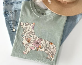 Comfort Colors® Corgi Tshirt, Wildflowers Corgi Shirt, Cottage Core Corgi Mama Tees, Corgi Lover Gift, Dog Mom Gifts, Pembroke Welsh Corgi