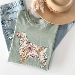 Comfort Colors® English Springer Spaniel Shirt, Gift for Springer Mama, Dog Mom Gifts,  Springer Spaniel Tshirt, Cottagecore, Wildflowers