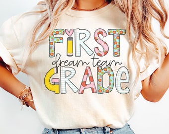 Camiseta Dream Team de primer grado de Comfort Colors®, camisetas retro de equipo de maestros de primer grado, equipo de maestros de primer grado, regreso a clases
