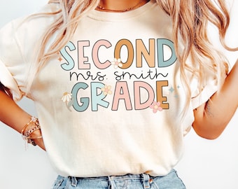 Comfort Colors® Custom Second Grade Teacher Shirt, Personalized 2nd Grade Team Shirts, Teacher Name, Back to School, Matching Team Tshirts