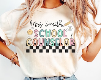 Comfort Colors® School Counselor Shirt, Personalized School Therapist, Guidance Counselor, Back to School, Retro School Psychologist Tshirt