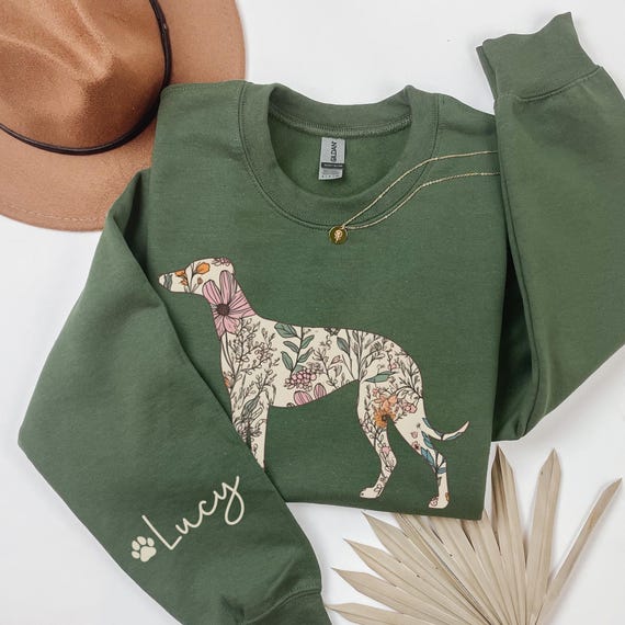 Custom Greyhound Sweatshirt, Floral Greyhound Sweater, Personalized Gift for Greyhound Mama, Greyhound Mom Crewneck, Mother's Day Gifts
