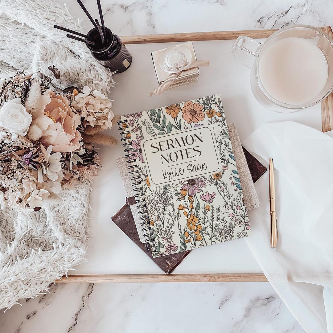 Floral Sermon Notes Notebook, Personalized Christian Journal, Bible ...