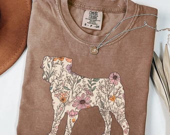 Comfort Colors® Pug T-Shirt, Pug Mom Gifts, Gift for Pug Mama, Pug Lover Tee, Pug Dog Shirt, Wildflowers Pug T Shirt, Pug Mama, Pug Owner