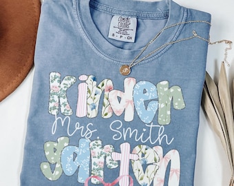 Comfort Colors® Kindergarten Teacher Shirt, Coquette Bow Kindergarten Team Shirts, Back to School, Elementary School TShirt, Whimsical Teach