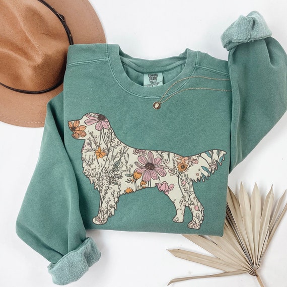 Golden Retriever Sweatshirt, Comfort Colors Golden Retriever Shirt, Floral Dog Crewneck, Golden Dog Sweater, Dog Lover Gift, Golden Mom Tee