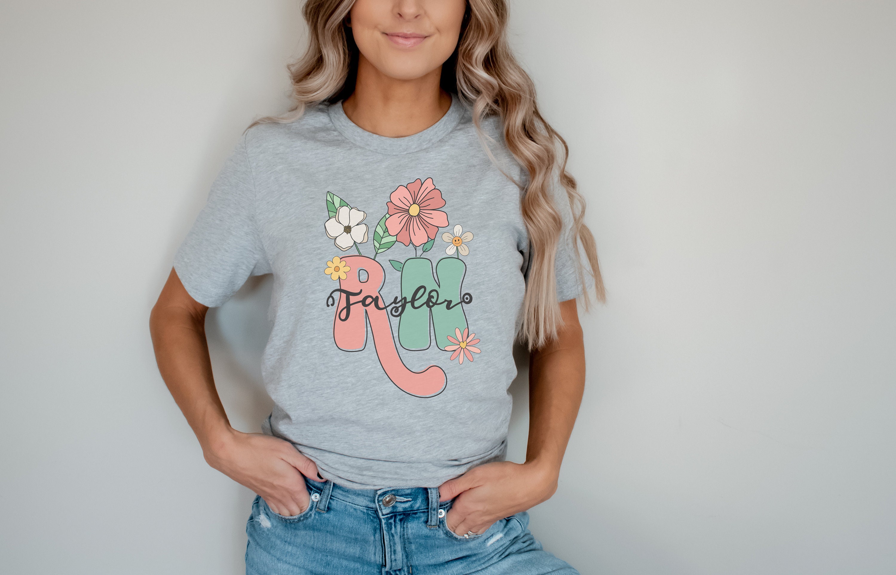 Custom RN Shirt | Personalized Nurse Tshirt | Nurse Wildflowers Tee