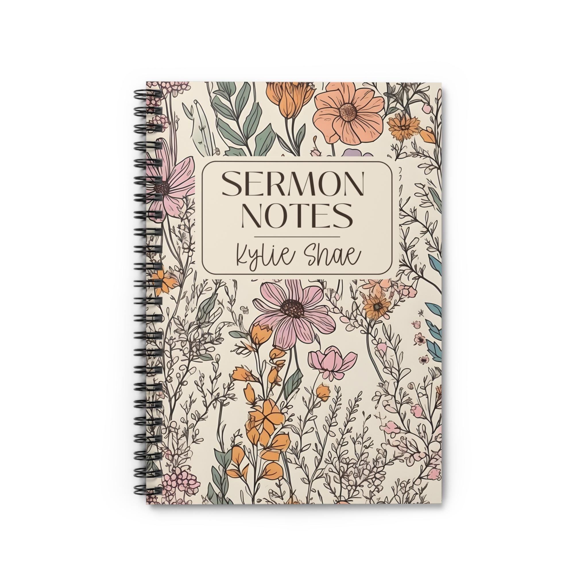 Floral Sermon Notes Notebook, Personalized Christian Journal, Bible ...