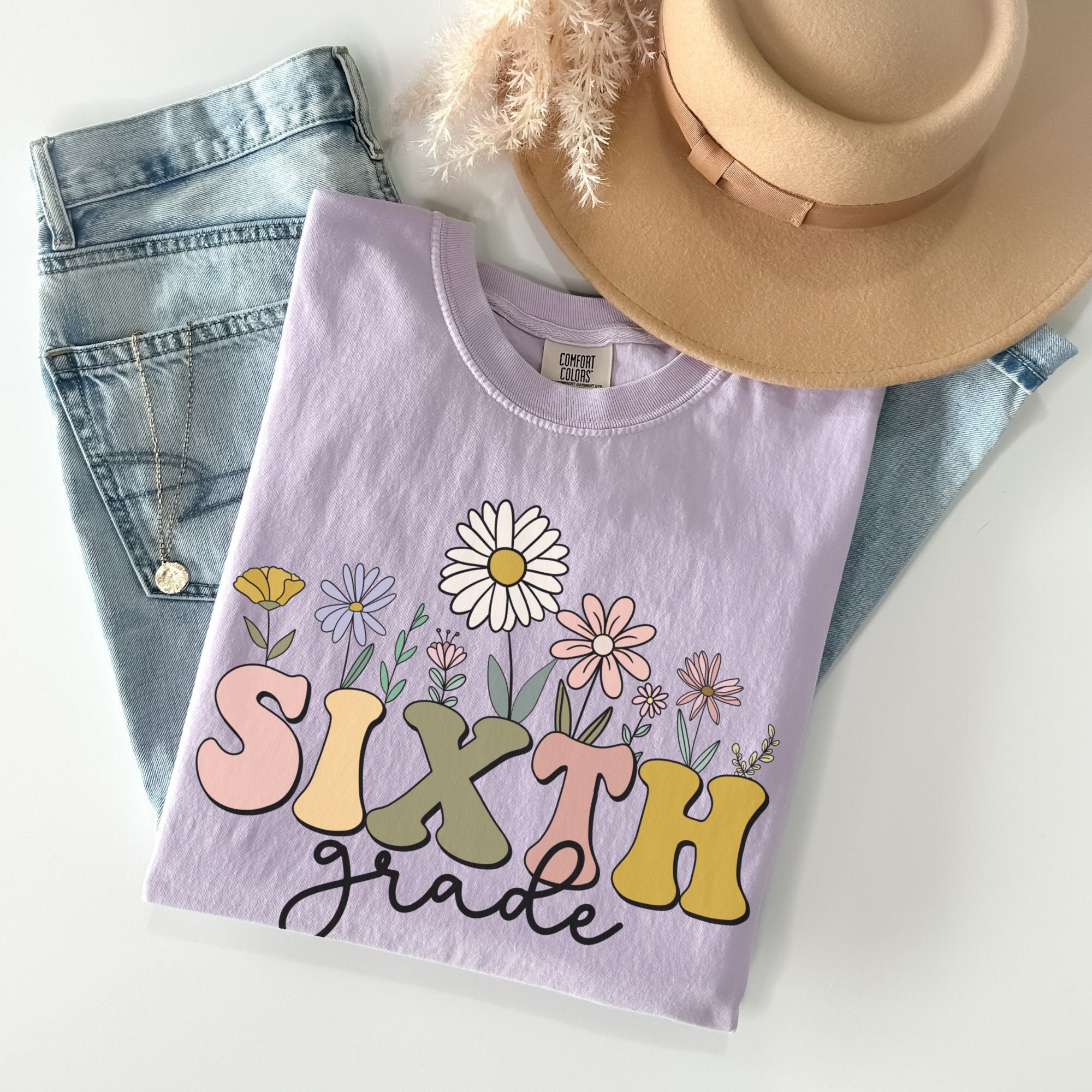 Comfort Colors® Sixth Grade Teacher Shirt, Wildflowers 6th Grade Teacher Shirt, Teacher Team Shirts, Middle School Tees, 6th Grade T-Shirt