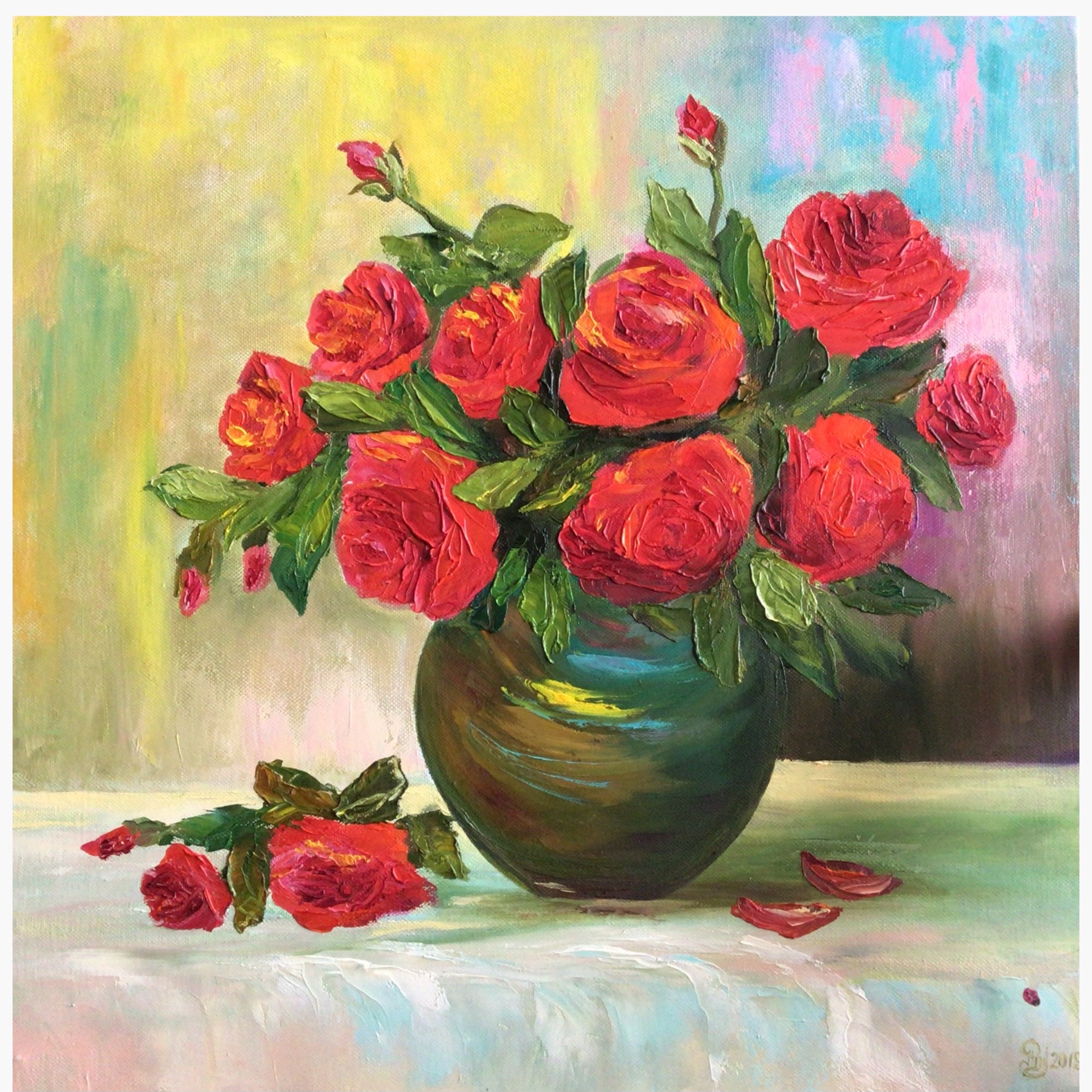 Bouquet Roses In Vase Original Painting 20 x 20 Flowers Etsy