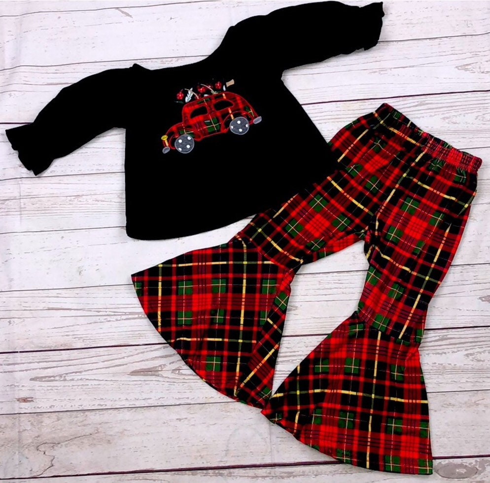 3T Red/Green Plaid Christmas bell bottoms outfit | Etsy