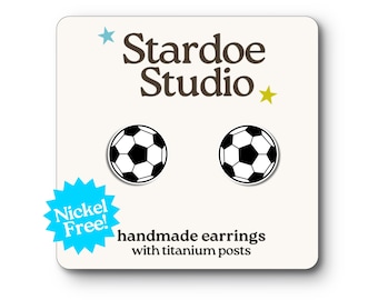Soccer Ball Stud Earrings: Handmade Hypoallergenic Sports Jewelry