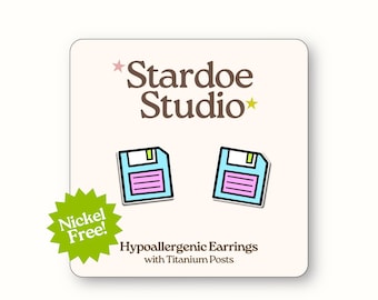 Retro Floppy Disk Earrings, Vintage Computer Studs, Neon Nostalgia, Vaporwave Vibes, Floppy Diskette Jewelry