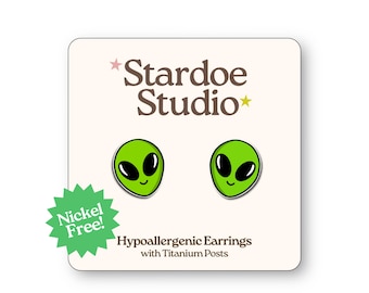 Alien Ohrringe • Areal 51 Schmuck • Niedlicher Weltraum Schmuck für Jungen und Mädchen • Alien Sci-Fi Ohrstecker • Witziger Spaß