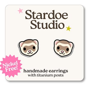 Ferret Earrings • Cute Weasel Face Pet Studs • Adorable Animal Jewelry • Cute Hamster Mouse Studs • Animal Lover Earrings