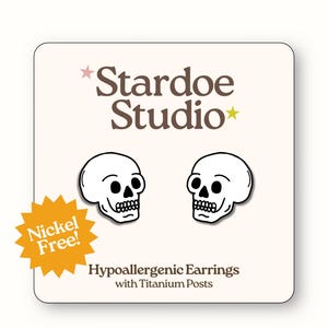 Skull Earrings • Spooky Studs • Halloween Jewelry • Handmade Hypoallergenic Studs • Gothic Earrings • Fun Gift for Alt Fashion Lovers