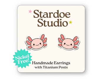Boucles d'oreilles axolotl • Puces d'oreilles animaux amphibiens • Bijoux kawaii pour animal de compagnie • Boucles d'oreilles hypoallergéniques • Cadeau mignon pour enfants • Puces d'oreilles roses axolotl