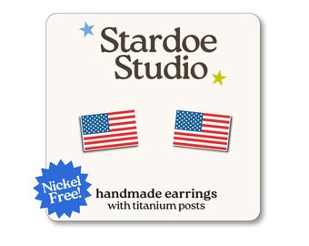 American Flag Earrings • Handmade USA Jewelry • Fourth of July Earrings • Memorial Day Fun • United States Flag Studs