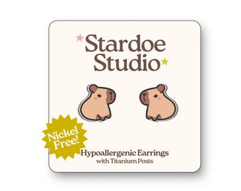 Capybara Earrings • Water Pig Jewelry • Cute earrings for kids • Gift for girls and boys • Happy Capy • Kawaii Stud Earrings