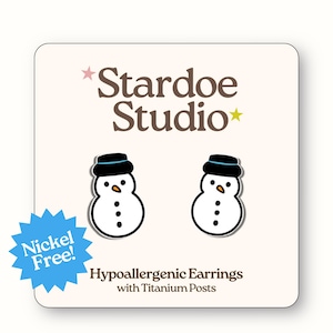 Snowman Earrings | Christmas Jewelry | Unique Handmade Studs | Snowflake Xmas | Cute Earrings for Kids | Winter Stocking Stuffer