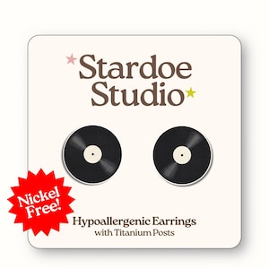 Vinyl Record Earrings | Vinyl Earring Jewelry | Black Vinyl Record Player Studs | Phonograph Record | Vintage Music Studs