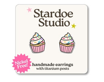 Cupcake Earrings • Cute Sprinkle Birthday Cupcake Jewelry • Kawaii Kids Earrings • Pink Cupcake • Dessert Jewelry