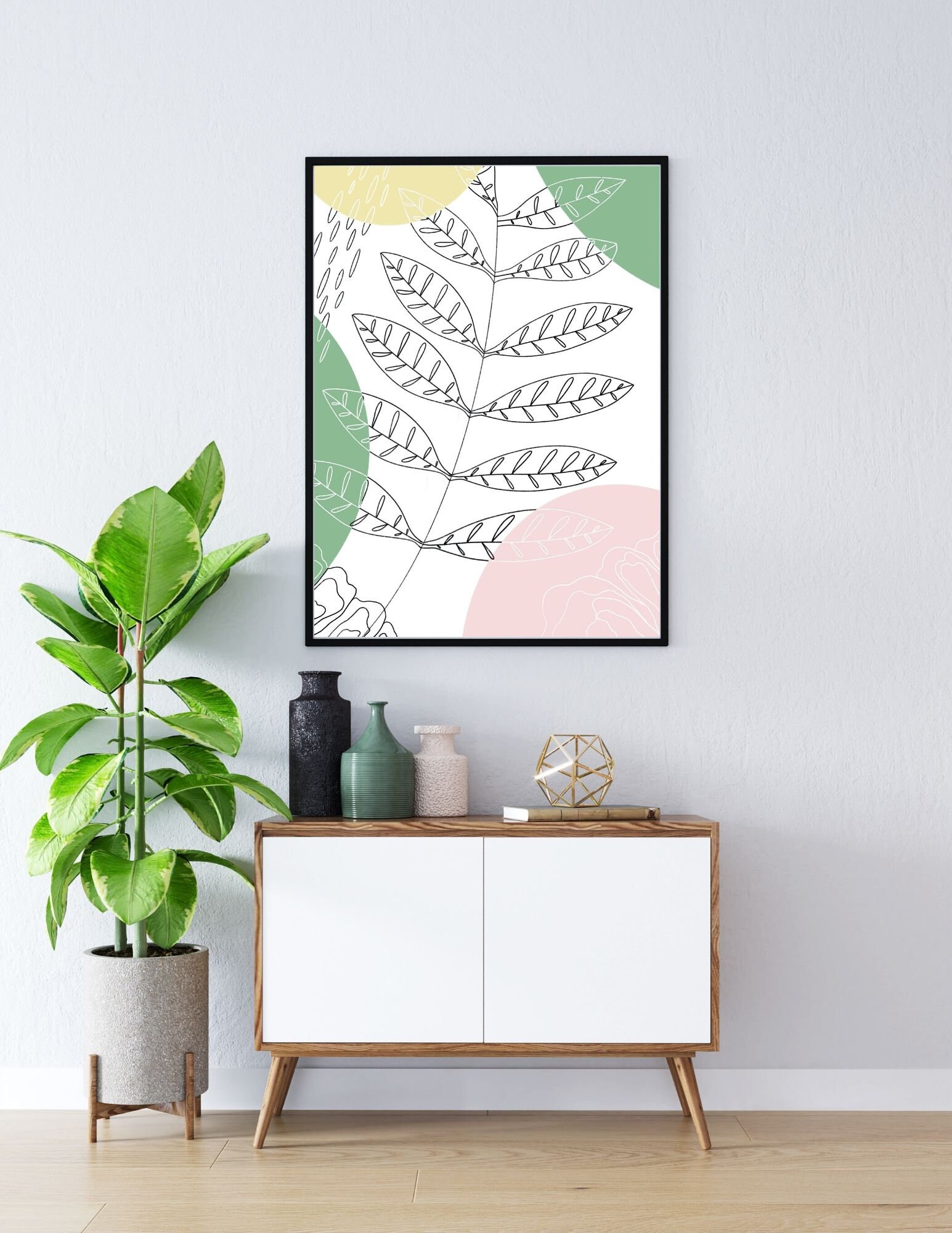 black and white leaf wall art