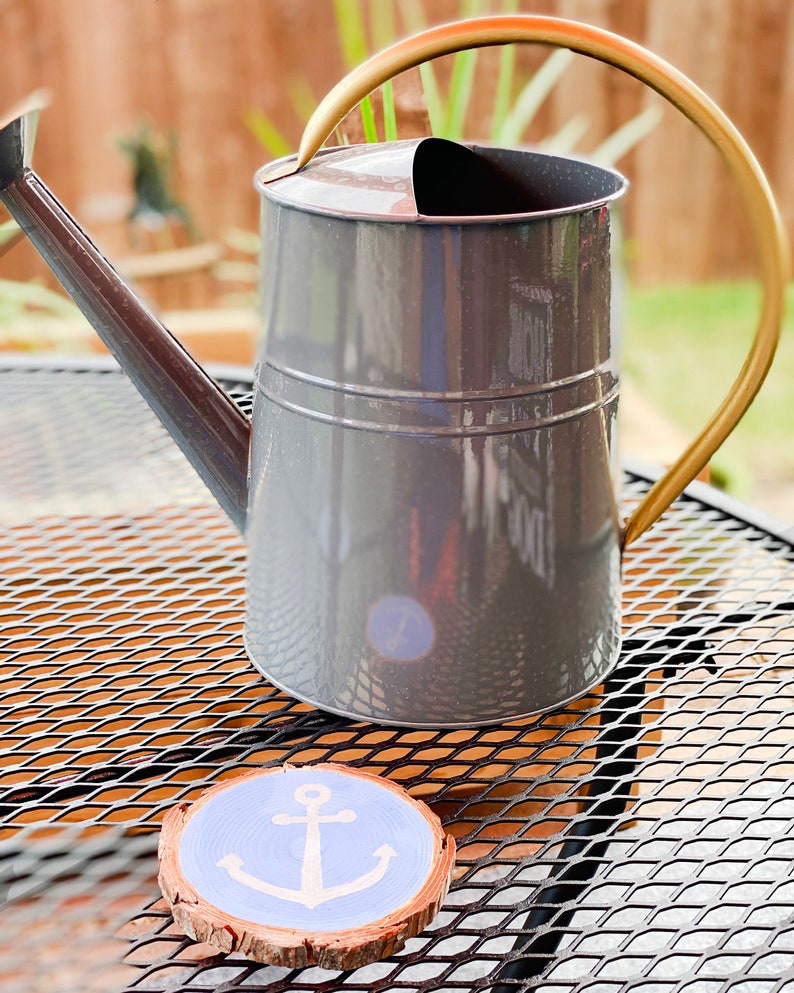 Nautical Decor Wood Slice Painting Painted Wood Slice Coaster Blue Anchor Wood Slice Coaster
