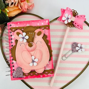 Kawaii porcupine mini notebook set handmade in eva foam for cute lovers. Pink notebook