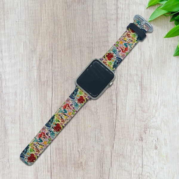 Little Mermaid Apple Watch Ultra 2 band 38 40 42 44 Disney for Series 1 2 3 4 5 6 7 8 9 band Princess Apple Watch SE PU Leather Ariel strap