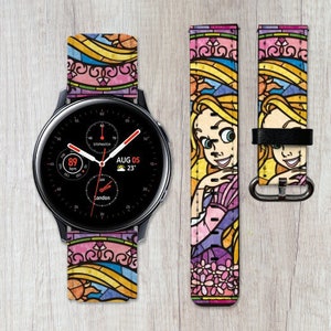 Correa Rapunzel Galaxy Watch 3 4 5 6 7 Pro Correa Disney Active 2 40 42 44 45 46 Cuero PU Sport 20 22 mm Samsung Tangled Watch4 Gear S2 S3