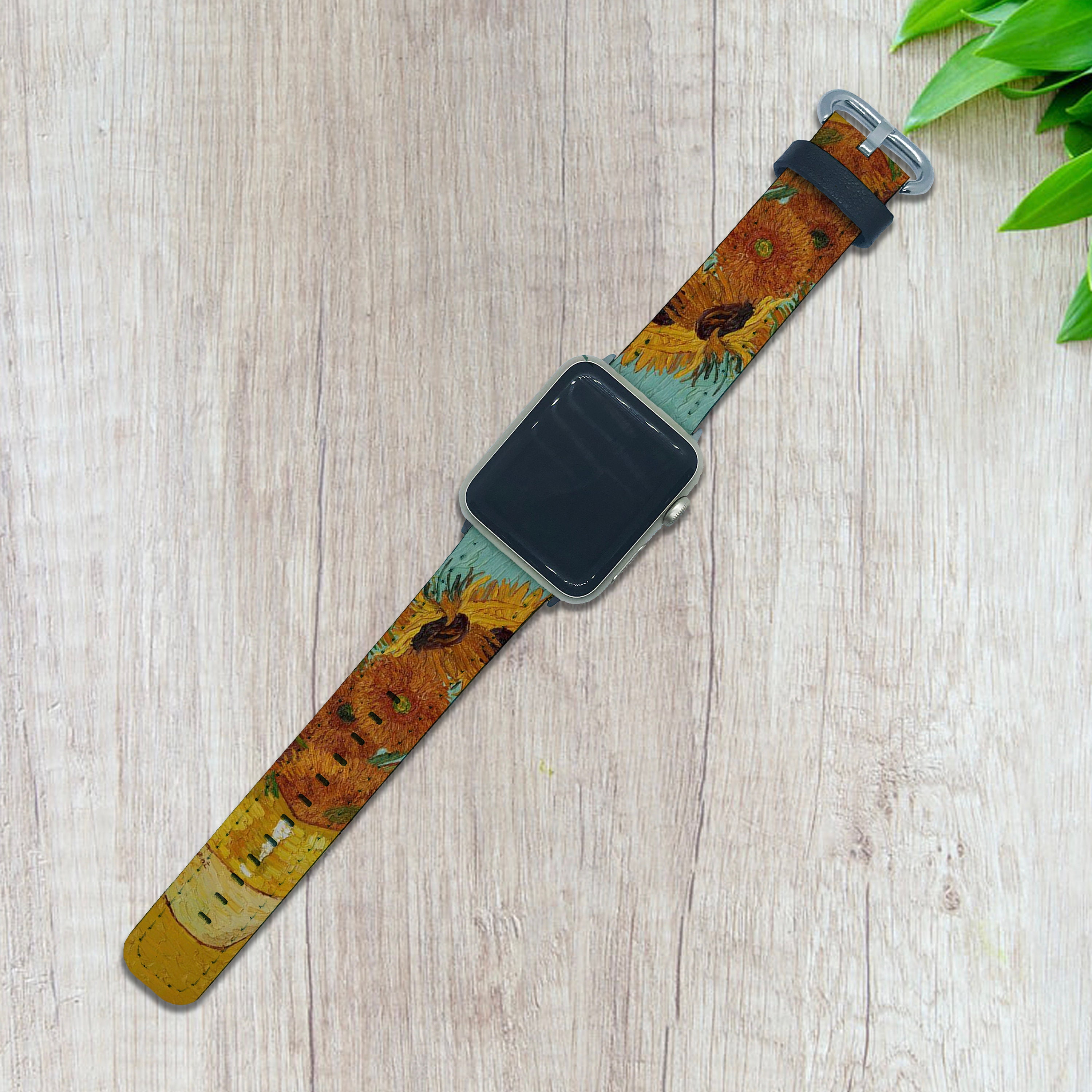 Leather sunflower apple watch band sale