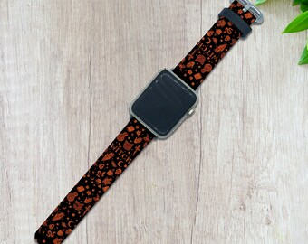 Bracelet Apple Watch sorcellerie, cuir PU imprimé Halloween