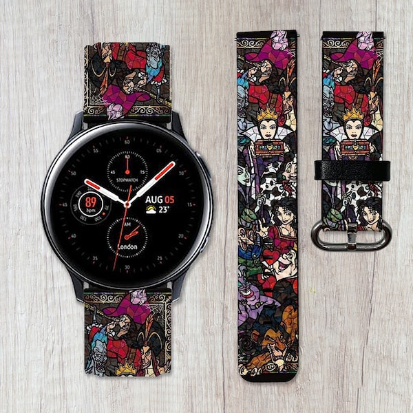 Disney Villains Galaxy Watch 3 4 5 6 Pro band Disney band Active 2 40 42 44 45 46 PU Leather Sport 20 22 Frontier Samsung Watch4 Gear S2 S3