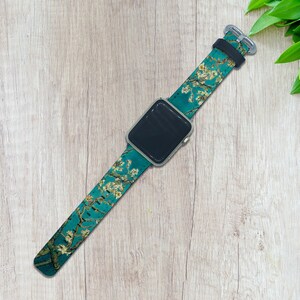 Van Gogh for Series 1 2 3 4 5 6 7 8 9 Flowers Apple Watch SE PU Leather Painting band Almond Blossom Apple Watch Ultra 2 Band 38 40 42 44 mm