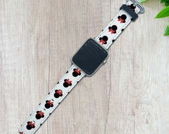 Correa de Apple Watch de Minnie Mouse, correa de cuero sintético Disney
