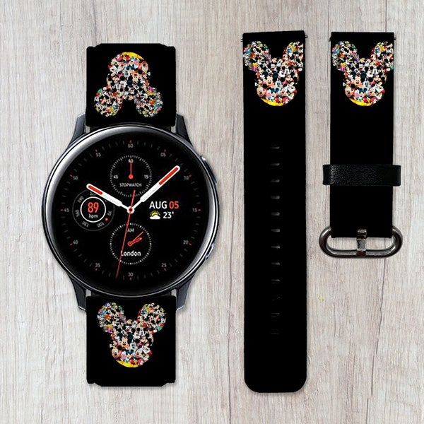 Galaxy Watch 3 4 5 6 bracelets Disney Active 2 40 42 44 45 46 bracelets en cuir PU Mickey Mouse Sport 20 22 bracelet Frontier Samsung Watch4 Gear S2 S3