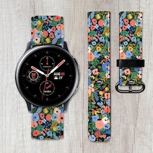 Flower band Galaxy Watch 3 4 5 6 7 Pro band Floral band Active 2 40 42 44 45 46 PU Leather Sport 20 22 mm Samsung Watch4 Gear S2 S3 band