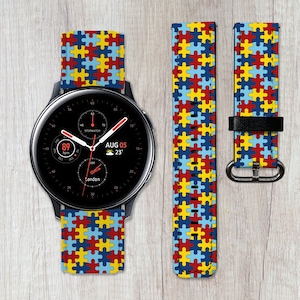 Autism Puzzle Galaxy Watch 3 4 5 6 7 Pro band Active 2 40 42 44 45 46 mm band PU Leather Sport 20 22 mm Samsung Watch4 Gear S2 S3 strap