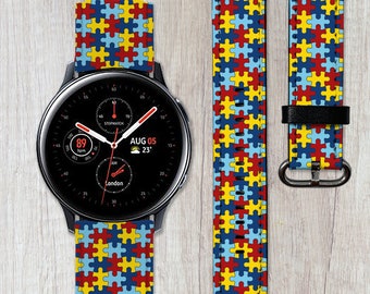 Autism Puzzle Galaxy Watch Band, Vegan Leather Sport Strap