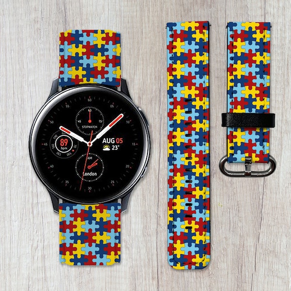 Autism Puzzle Galaxy Watch 3 4 5 6 Pro band Active 2 40 42 44 45 46 mm band PU Leather Sport 20 22 Frontier Samsung Watch4 Gear S2 S3 strap