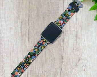 Floral Apple Watch Band, Vintage Flower PU Leather Strap