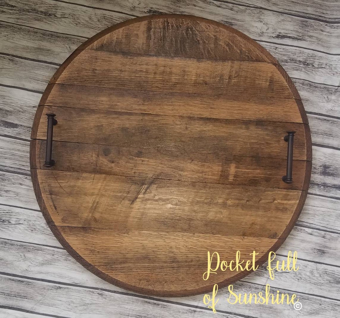 Beautiful Authentic Whiskey Barrel Lid Tray Great Gift Idea Etsy