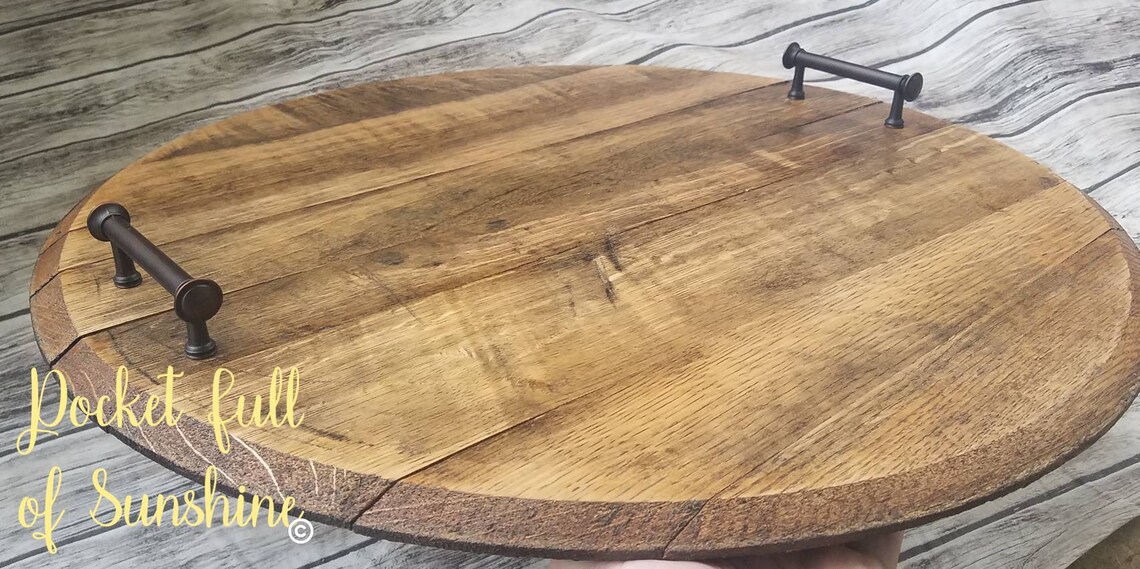 Beautiful Authentic Whiskey Barrel Lid Tray Great Gift Idea Etsy