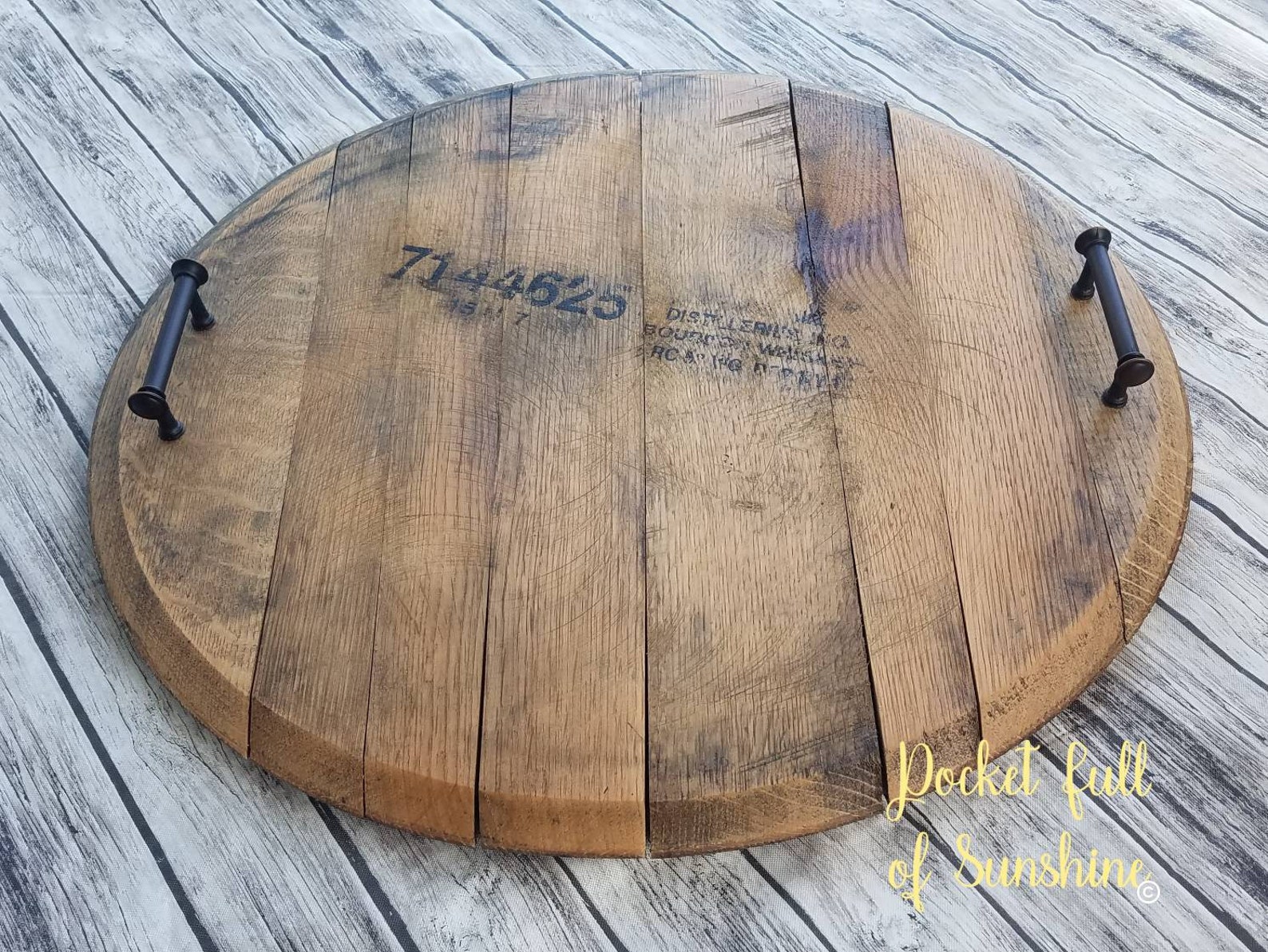 Authentic Whiskey Barrel Lid Tray Lazy Susan Jack Daniels Etsy