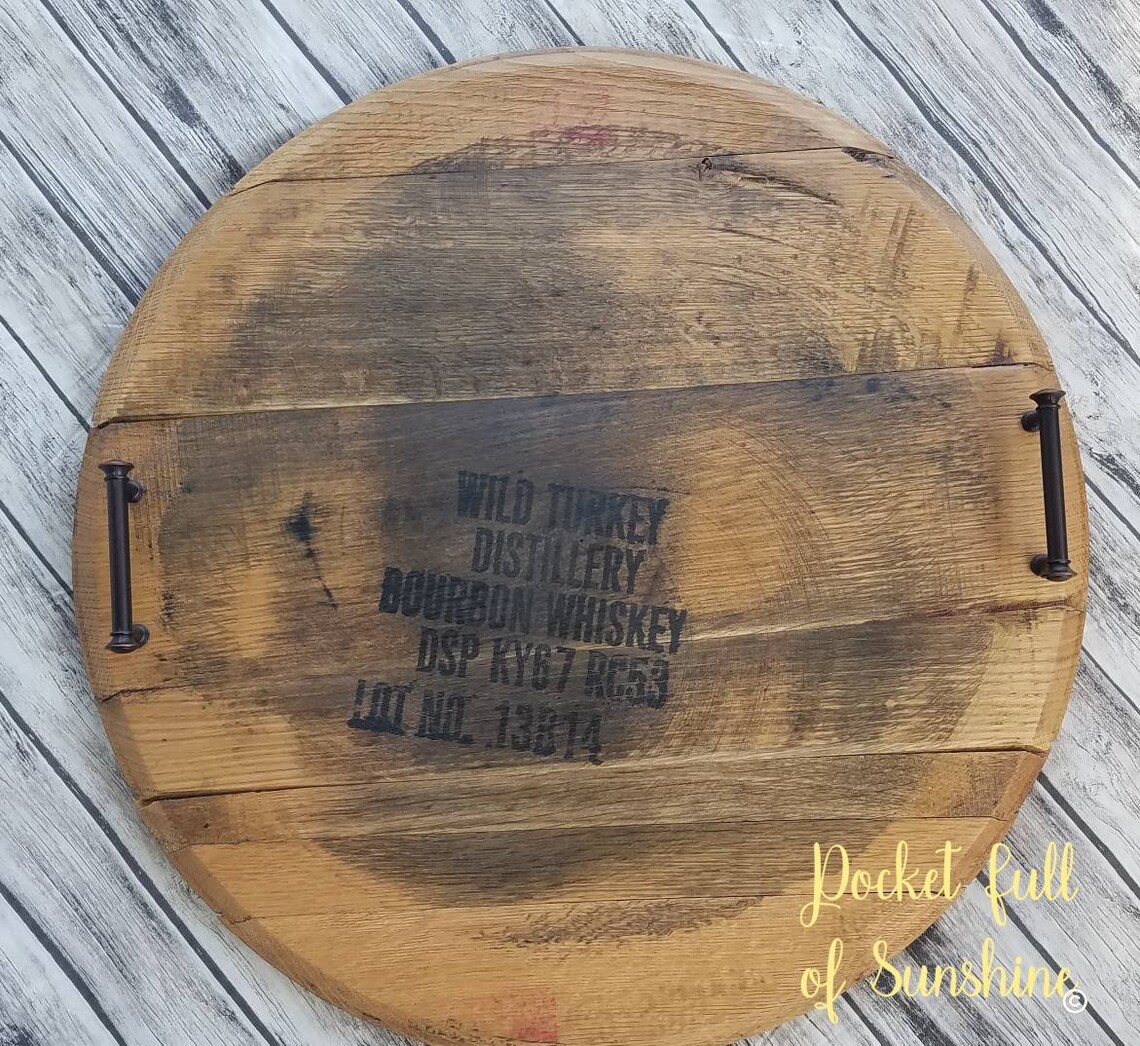 Beautiful Authentic Whiskey Barrel Lid Tray Great Gift Idea Etsy