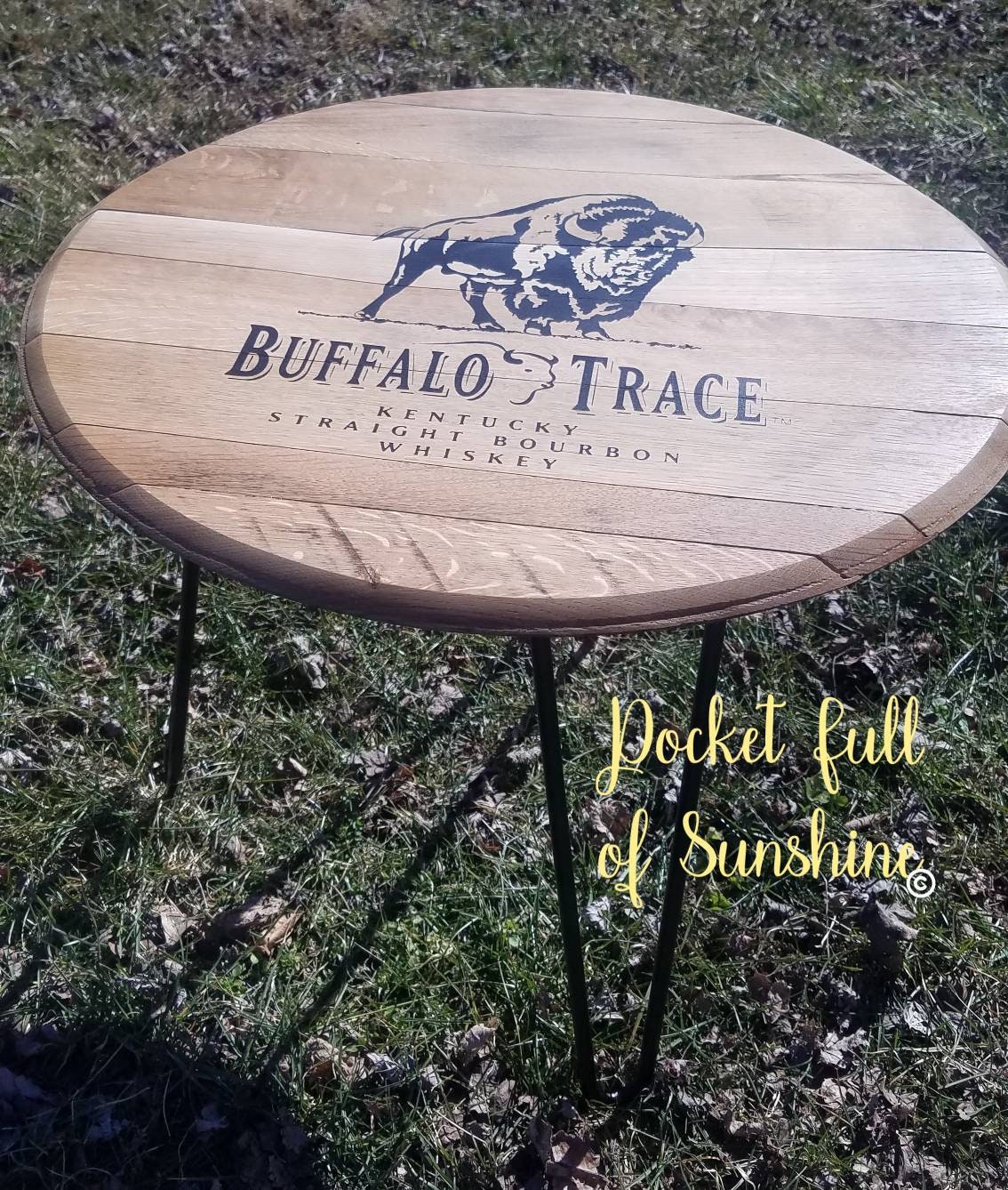 Beautiful Whiskey Barrel Lid Table Coffee Table with Buffalo Etsy